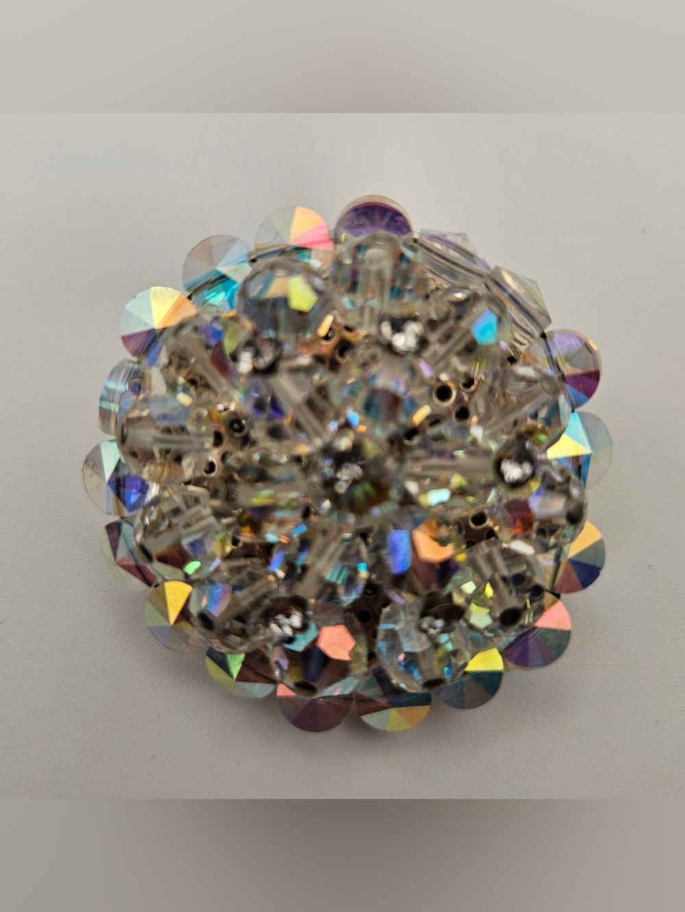Vintage Aurora Borealis AB Crystal Brooch Cluster Domed Rhinestone Pin MCM